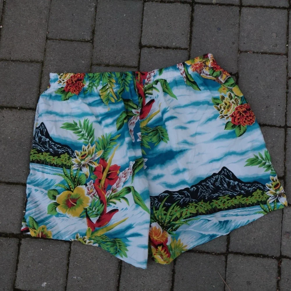 VTG Polo Sport Ralph Lauren Board Shorts Swim Mens Hawaiian All Over Print Sz XL